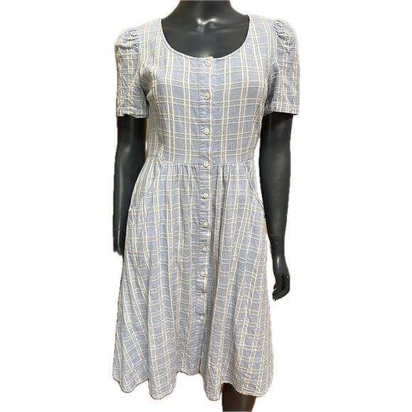 Draper James Linen Blend Button Front Dress in Blue Stripe Size 6 Midi Dress - Picture 1 of 12